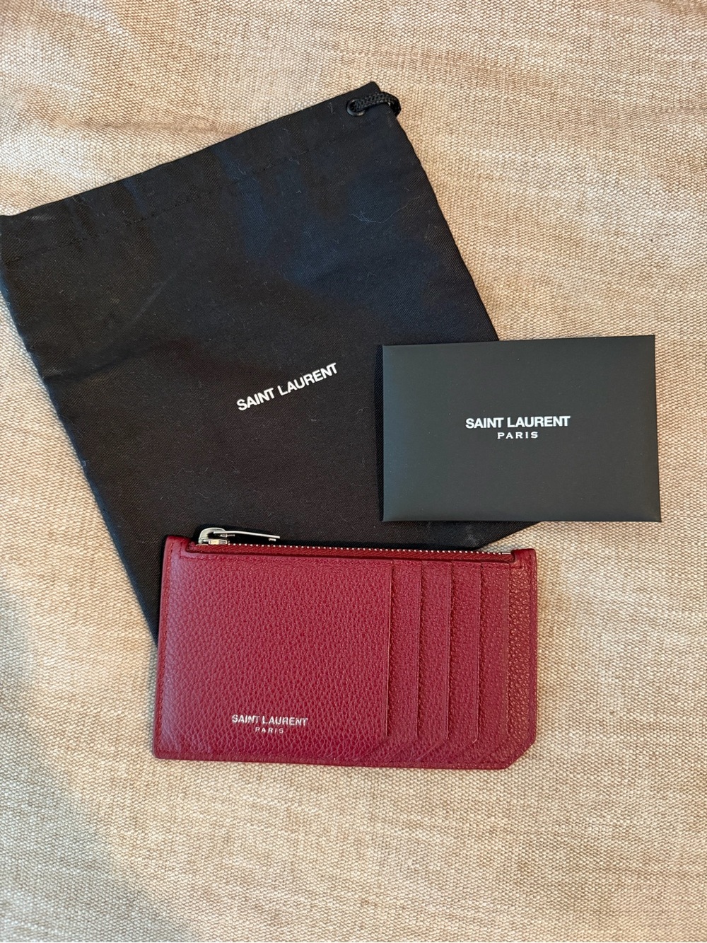 Saint Laurent Red Textured Leather Card Holder